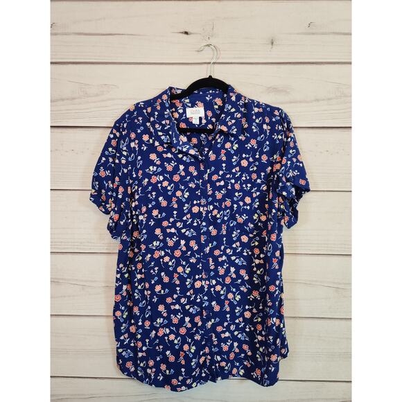 Croft & Barrow Womens Multicolor Floral Short Sleeve Button Front Blouse Size 2X - Picture 1 of 6